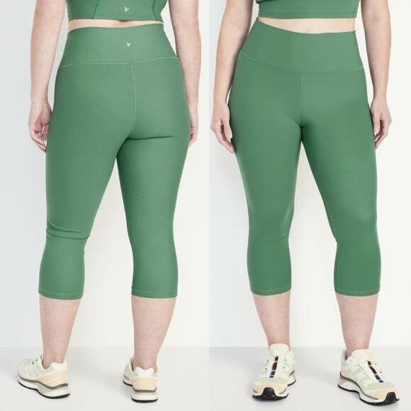 Old Navy Active High-Rise PowerSoft Go-Dry Crop Leggings XL Green Compression - Picture 1 of 10